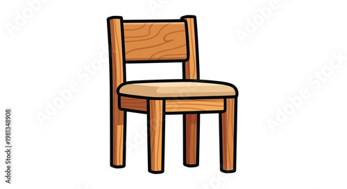 A simple cartoon illustration of a wooden chair with a seat and backrest viewed from the front