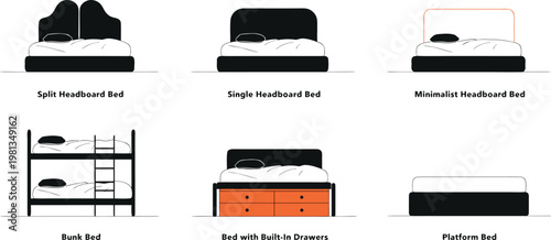 Modern bed designs: split headboard minimalist bunk platform beds with headboard, minimalist