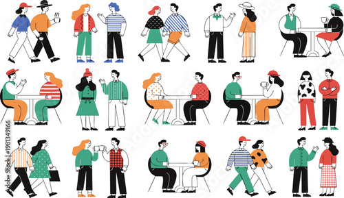 Collection of characters in everyday situations vector art characters illustrations collection