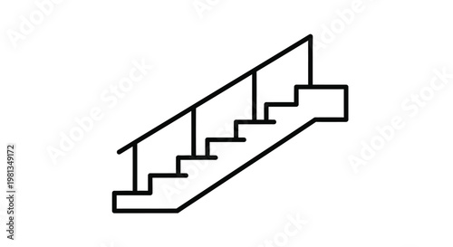A minimalist line drawing depicts a set of stairs with a simple handrail viewed from a side angle