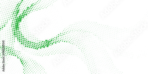 Green halftone dot wave background, abstract vector pattern with vibrant green flowing curves, creative digital design for eco friendly themes, nature concepts, and modern branding projects
