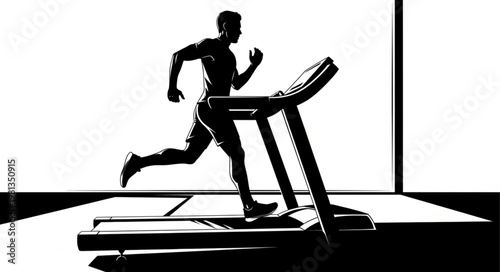 Man running on treadmill silhouette fitness workout.