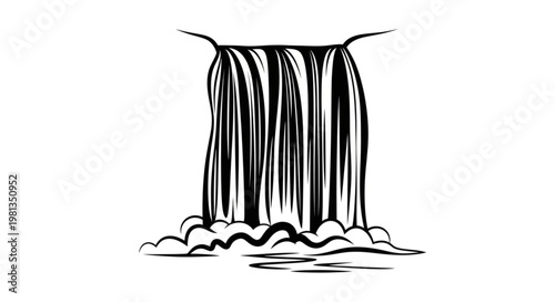 Hand drawn illustration of a cascading waterfall flowing into a pool.