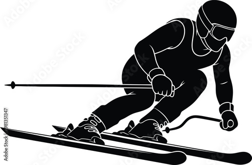 Skier silhouette in action pose