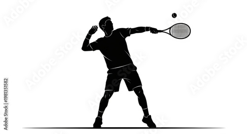 Silhouette of a male tennis player hitting a serve during a match.