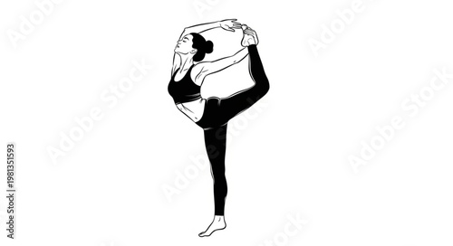 Woman performing a graceful yoga pose on one leg.