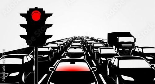 Traffic Jam Red Light Cars Congestion Highway.
