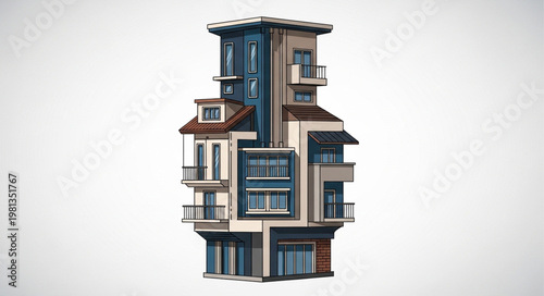 Unique modern building with multiple balconies and windows.