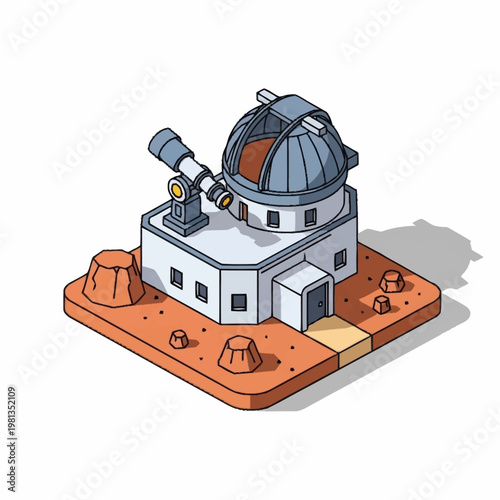Observatory Building with Telescope on Roof.