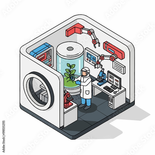 Scientist in laboratory with plant.