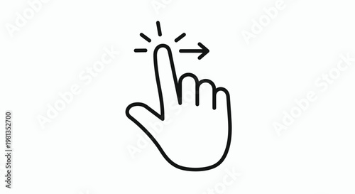 A simple black and white line drawing depicts a hand gesturing a tap or click action