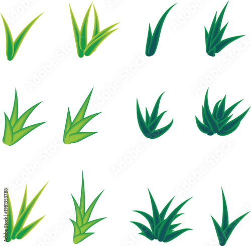 Green grass silhouette. Cartoon lines of plants and shrubs for boarding and framing, eco and organic logo element. Vector set spring field planting shapes lawn or borders garden on white background