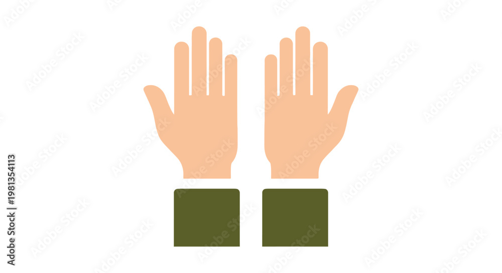 Fototapeta premium Illustration of two open human hands with palms facing forward presented in a simple flat style
