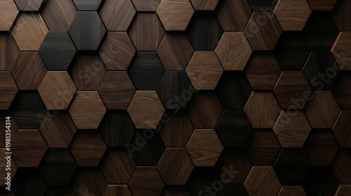 Dark Wooden Hexagon Pattern Background, Modern Geometric Wall Texture Design