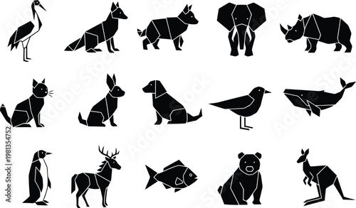 animal icons featuring geometric wildlife silhouettes for creative graphic design