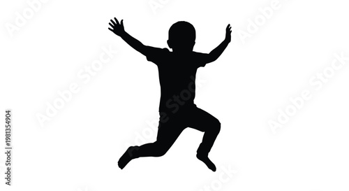 A silhouetted image portraying a child mid jump arms raised demonstrating joy and energetic movement