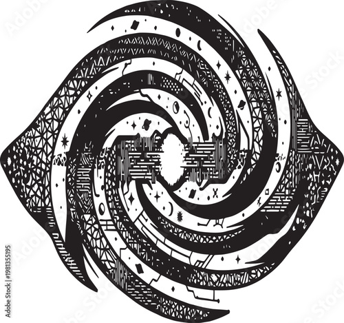 Colliding Galaxy System Silhouette Vector Illustration Merging Galaxies