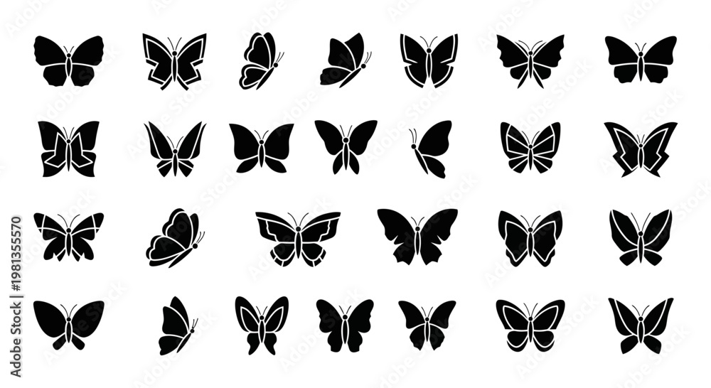 Fototapeta premium Collection of various butterfly silhouettes.