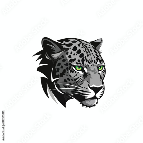 Stylized Illustration of a Majestic Big Cat with Intense Green Eyes for Creative Design