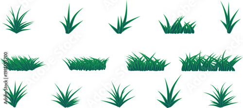 Green grass silhouette. Cartoon lines of plants and shrubs for boarding and framing, eco and organic logo element. Vector set spring field planting shapes lawn or borders garden on white background