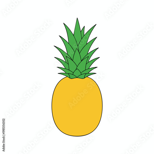 Fresh and Juicy Pineapple with Bright Yellow Color and Green Leaves