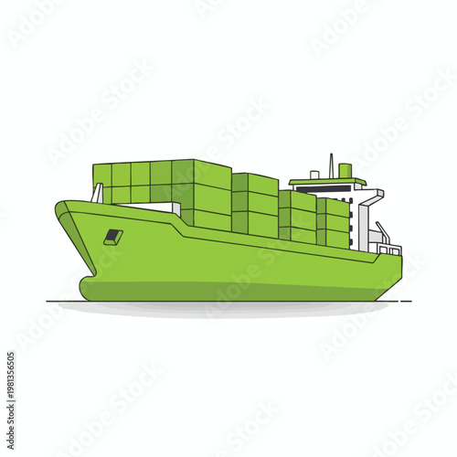 Modern Cargo Ship with Stacked Containers in a Digital Illustration