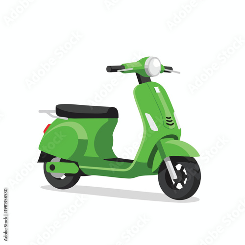 Bright Green Retro Scooter on White Background Perfect for Transportation and Travel Concepts