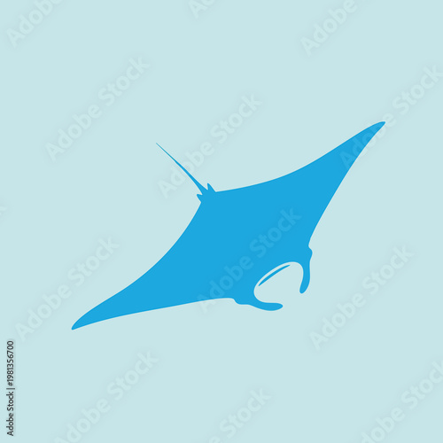 Stylish Blue Manta Ray Silhouette Flying Through Ocean Waters