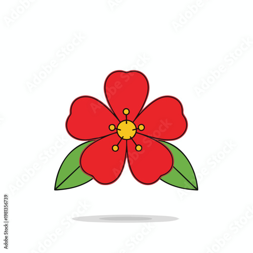 Colorful Flower Illustration with Green Leaves on White Background