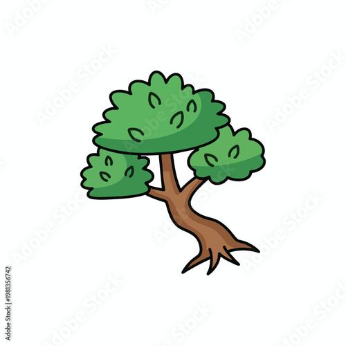 Stylized Illustration of a Peaceful Tree with a Tranquil Green Canopy