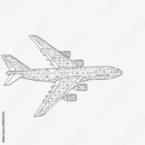 Futuristic Wireframe Airplane Model for Technology and Innovation Concepts