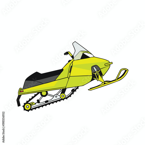 Bright Yellow Snowmobile in Motion on Snowy Terrain