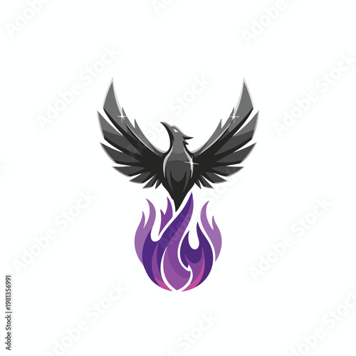 Stylish Illustration of a Mythical Bird with Flaming Tail for Creative Design