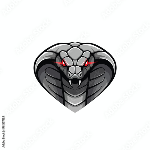 Powerful Black Cobra Illustration with Red Eyes for Creative Design