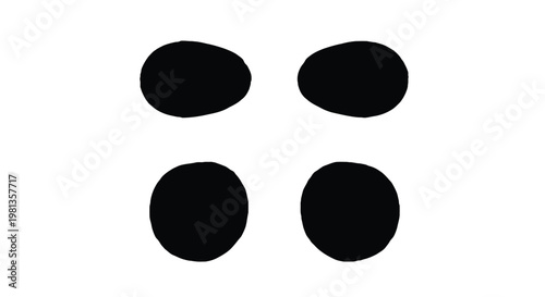A simple graphic depicts four blurred black oval shapes arranged in a square formation on a white background
