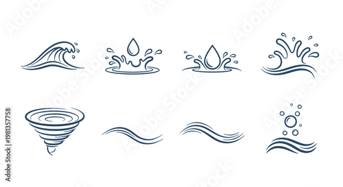 Collection of various water wave and droplet icons.