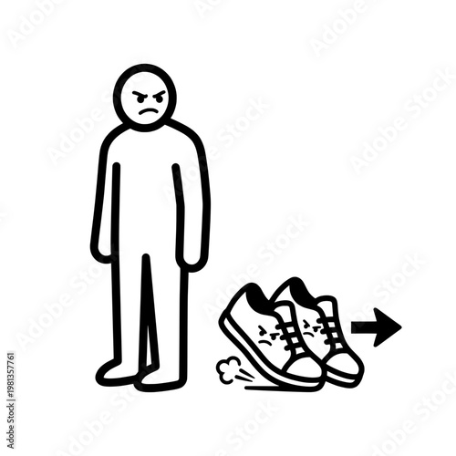 angry person with broken shoes line drawing illustration vector clipart black and white