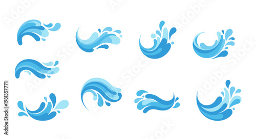 Collection of blue water splash graphics.
