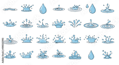 Collection of various water splash icons.