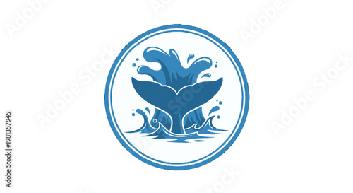Blue whale tail logo with water splash.