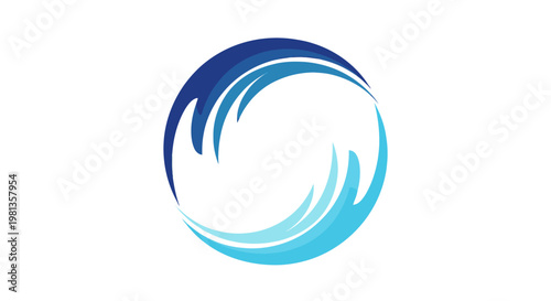 a blue and white swirl logo.
