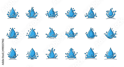 Collection of blue water drop icons.