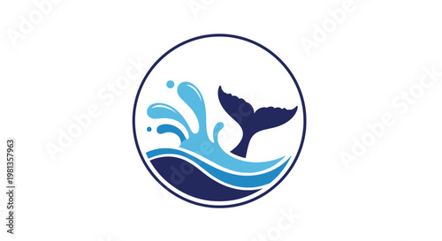 Whale tail logo with splashing water.