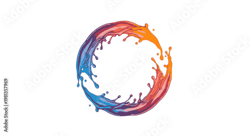 Vibrant circular design with colorful splashes.