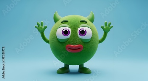 Green cartoon monster with purple eyes and red lips