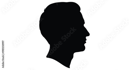 A striking black silhouette depicts the profile of a man s head and neck against a white background