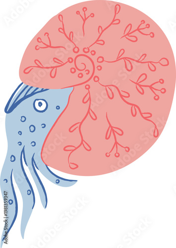 Nautilus Shell With Squid Abstract