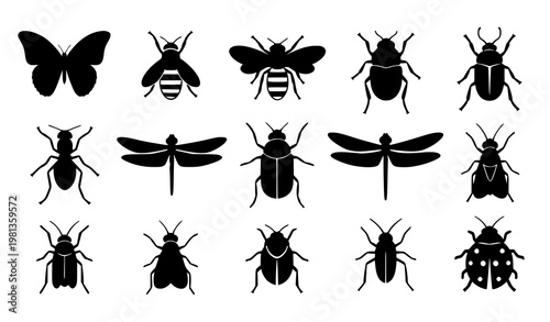 Insect silhouettes vector set bug icon collection illustration isolated on white