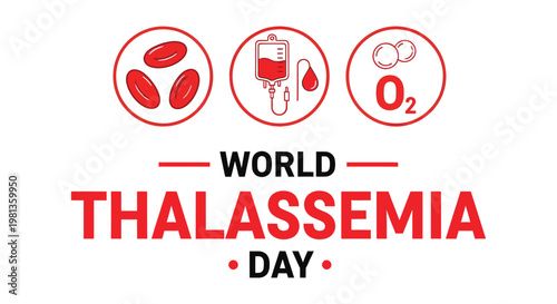 World thalassemia day awareness illustration with blood cells and medical symbols