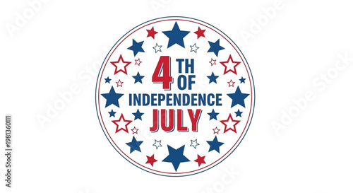 4th of July Independence Day Celebration Badge with Stars.